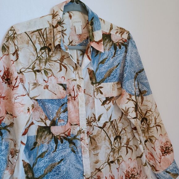Chicos Floral Shirt Blouse Long Sleeve Button Down Womens Large Chicos size 2 - Picture 5 of 12